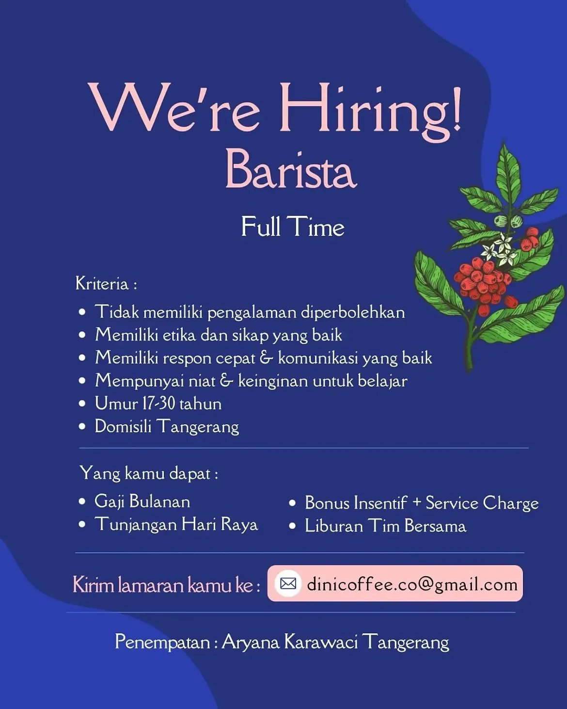 Lowongan Kerja Barista & Server di Kabupaten Tangerang, Banten
