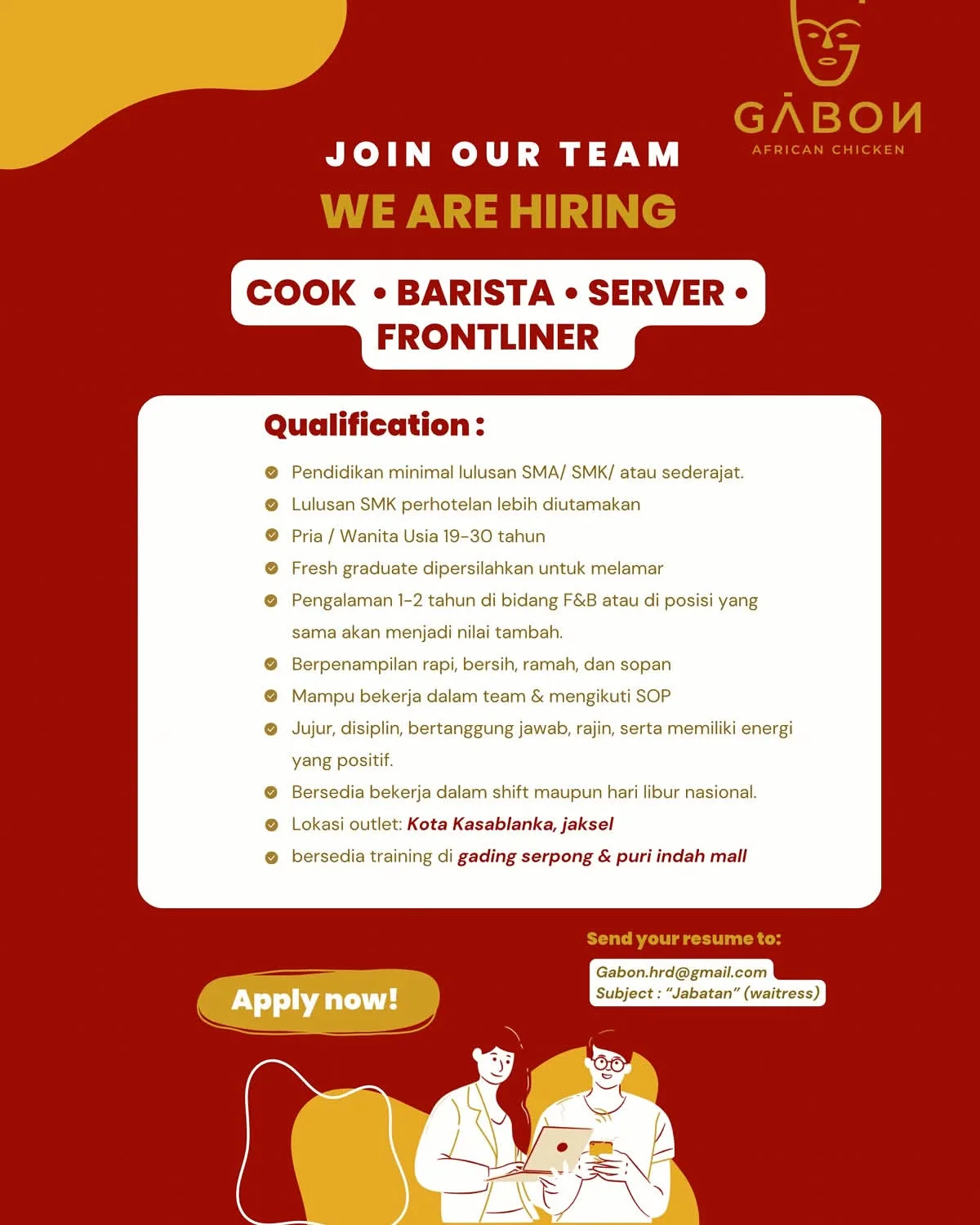 Lowongan Kerja Barista, Frontliner, Cook & Server di Kota Jakarta Selatan, Dki Jakarta